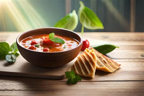 Premium Photo A Bowl Of Tomato Soup With Crackers On A Table