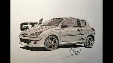 Realistic Car Drawing Peugeot 206 Gti Youtube