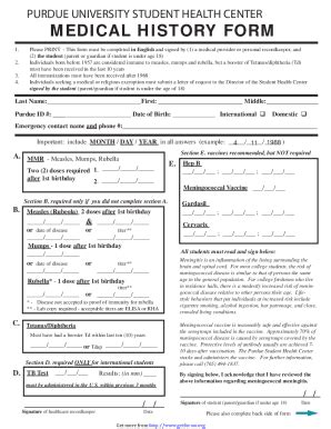 Fillable Online Purdue Medical History Form Fill Online Printable