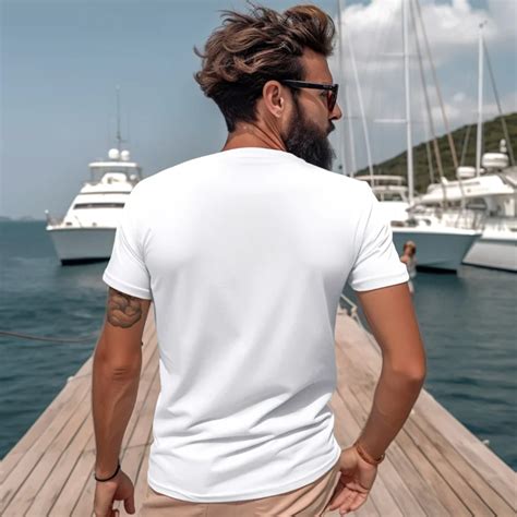 Man Wearing White T-shirt Mockup Front View Template