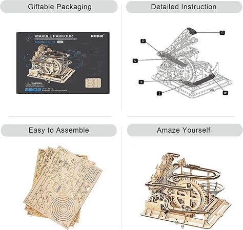 Rokr D Wooden Puzzle Marble Run Set Laser Cut Diy Waterwheel Coaster