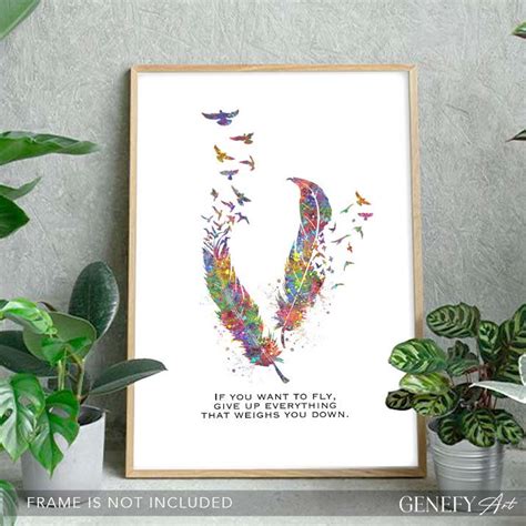 Birds Feather Quote Watercolor Art Print Inspirational Etsy