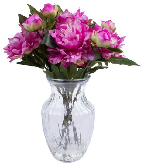 Vickerman F Artificial Fuchsia Peony Bouquet In Glass Vase