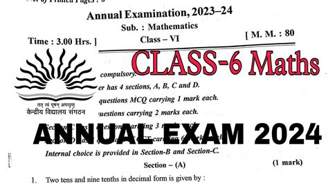 Class 6 Maths See 2024 Annual Exam Question Paper Term 2 Kv Cbse