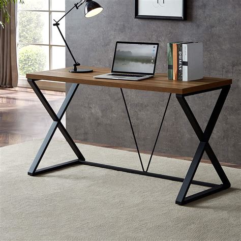 Buy Dyh Computer Desk Rustic Wood And Metal X Writing Desk Wood Table