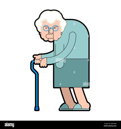 Grandmother With Stick Isolated Grandma Vector Illustration Stock