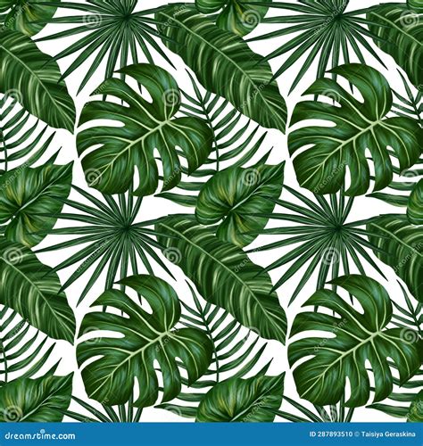 Tropical Leaf Seamless Pattern Colorful Vivid Print With Beautiful