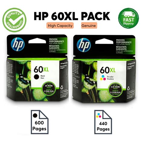 2 Pack HP Genuine 60XL Black ColouR Ink Cartridge Combo