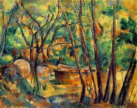 Millstone And Cistern Under Trees Paul Cezanne