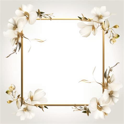 Premium Photo White Magnolia Flowers With Gold Frame On A White