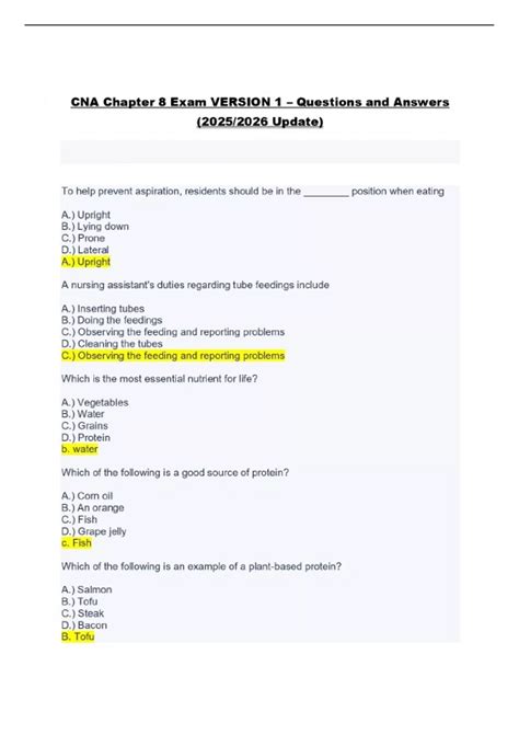CNA Chapter 8 Exam VERSION 1 – Questions and Answers (2025/2026 Update