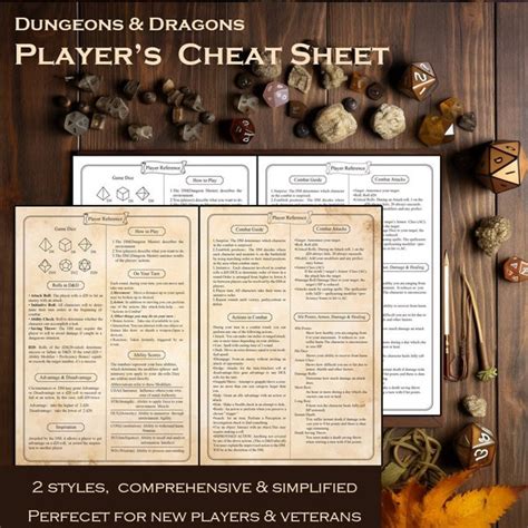 Dnd 5e New Player Cheat Sheet Etsy