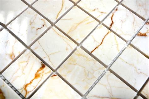 Mosaik Fliese Marmor Naturstein Golden Cream Poliert Struktur Mos