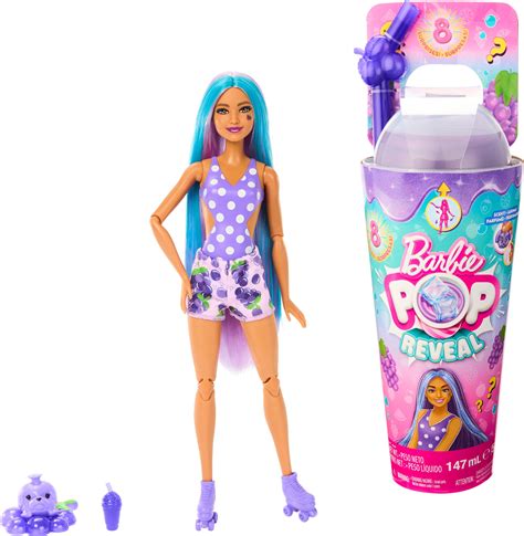 Barbie Pop Reveal Fruit Series Grape Fizz Doll 8 Surprises Include Pet