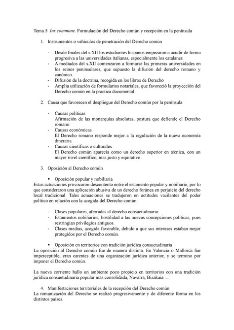 Tema Ius Commune Resumen Tema Ius Commune Formulaci N Del