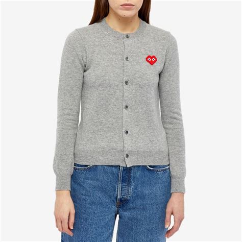 Comme Des Gar Ons Play Invader Heart Cardigan Light Grey End Au