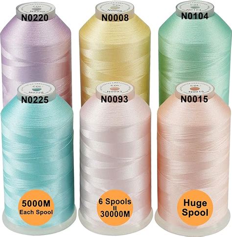 New Brothread 6er Set Pastell Farben 2 Polyester Maschinen Stickgarn