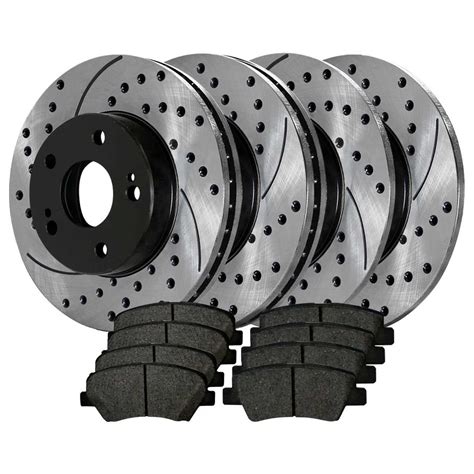 AutoShack Front And Rear Drilled Slotted Brake Rotors Black And Ceramic