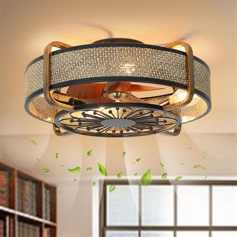 Caged Ceiling Fan With Light Flush Mount Fandelier Ceiling Fan With