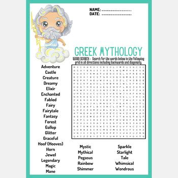 Greek Mythology Word Search Puzzle Worksheet Activity By Mind Games Studio