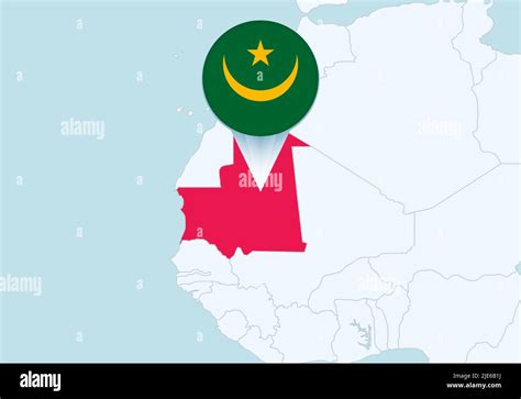 Africa With Selected Mauritania Map And Mauritania Flag Icon Vector