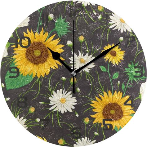 GZHJMY Wall Clock Vintage Sunflowers 10 Inch Silent Non Ticking Quality