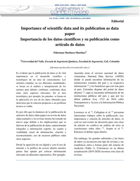 Pdf Importancia De Los Datos Científicos Y Su Publicación Como