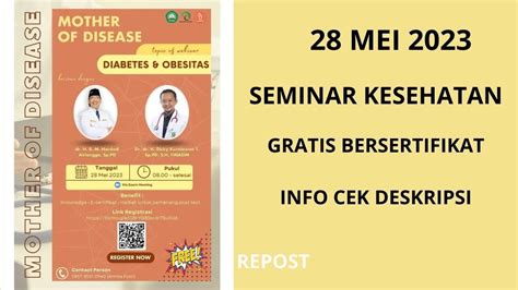 28 MEI 2023 SEMINAR KESEHATAN GRATIS BERSERTIFIKAT YouTube