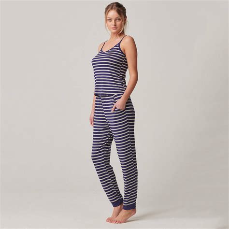 Womens Greynavy Stripe Bamboo Camisole Pyjama Set By British Boxers