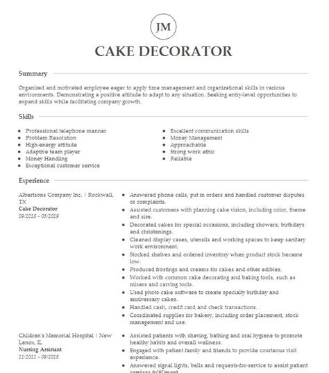 Cake Decorator Resume Example Shelly Lighting