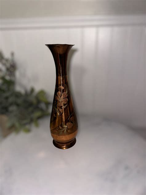 Vintage Copper Vase Turkish Vase Etched Floral Design Etsy