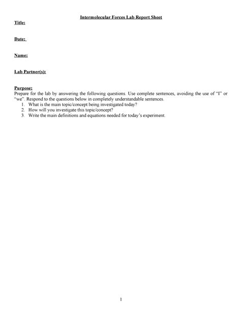 Chem K Intermolecular Forces Report Sheet Intermolecular Forces