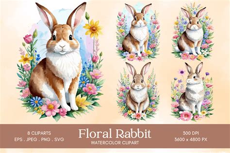 Floral Rabbit Watercolor Clipart Graphic By Artistic Wisdom Creative