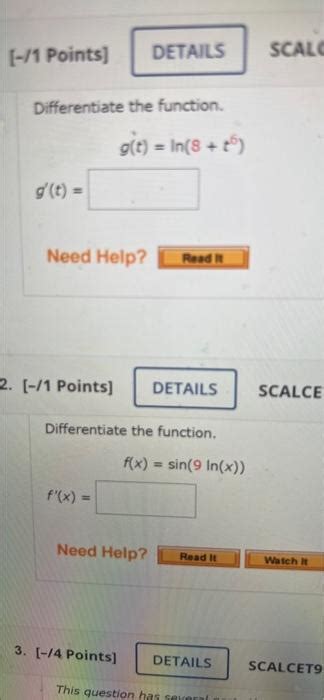 Solved Points Details Scalc Differentiate The Chegg