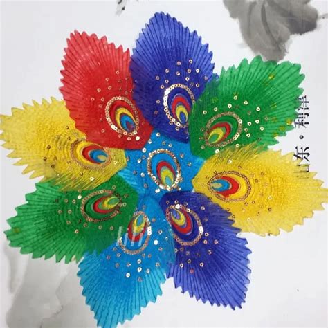 Wholesale 20pcs 128cm Sequin Peacock Feather Applique Fashion Fabric