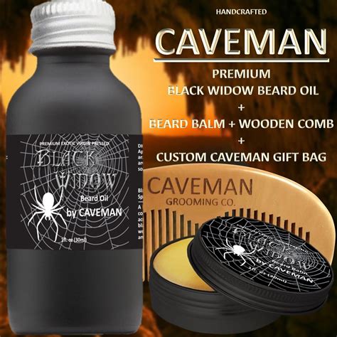 Hand Crafted Caveman Beard Oil Set Kit Beard Oil Balm Free Wooden