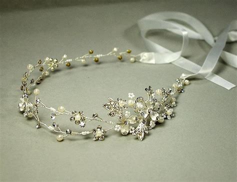 Floral Hair Vine Wedding Headband Bridal Headpiece Wedding Halo Pearl Rhinestone Headband