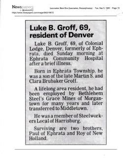 Luke Brubaker Groff 1926 1995 Memorial Find A Grave