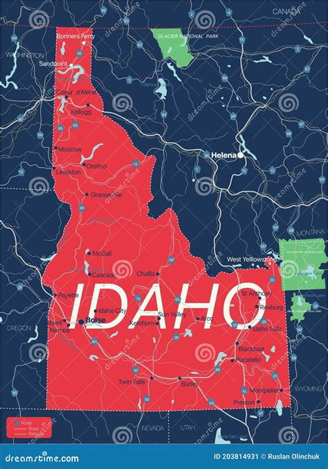 Mapa Editable Detallado Del Estado De Idaho Ilustración del Vector