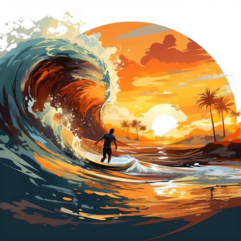 Onda oceânica surf vetor ilustração de verão surf design férias