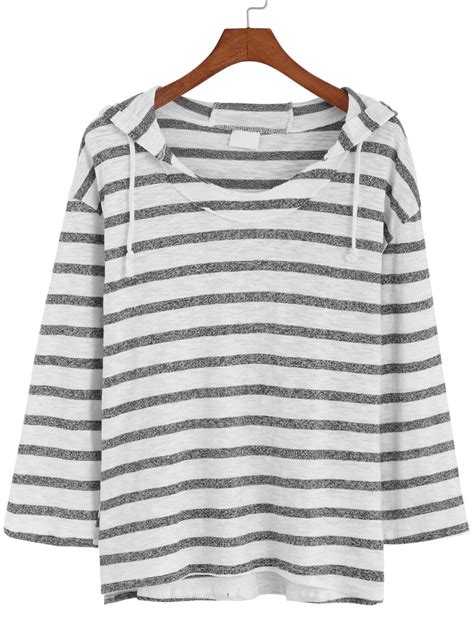 Hooded Striped Loose T ShirtFor Women Romwe