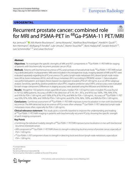 PDF Recurrent Prostate Cancer Combined Role For MRI And PSMA PET In