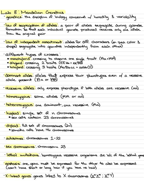 Lab Genetics Notes Based On Lab Practical Outline Lab