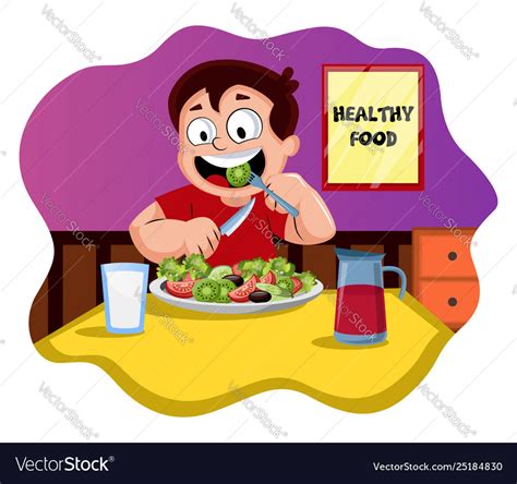 Happy boy eating healthy food on white background Vector Image