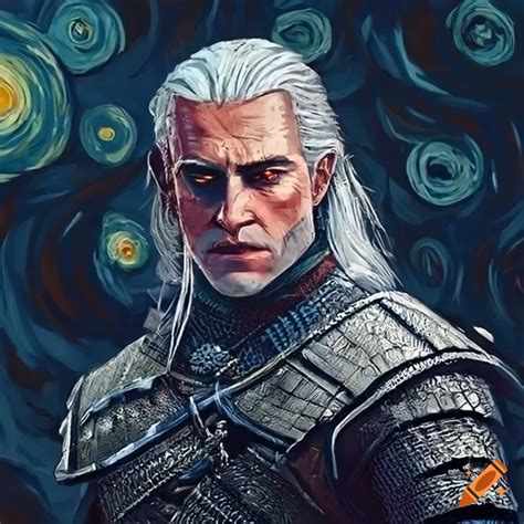 Portrait Of Geralt Of Rivia In The Style Of Starry Night