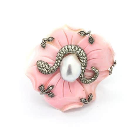 Conch Shell Flower And Snake Ring Colored Gemstone Ring Snake Ring