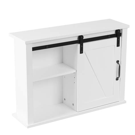 Luxenhome Farmhouse White Mdf Wood Bathroom Wall Cabinet With Sliding