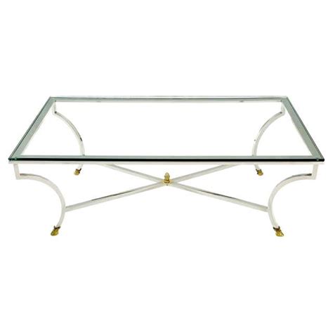 Italian Modern Coffee Table With Hoof Feet Brass Base And Hexagonal Glass Top At 1stdibs Glass