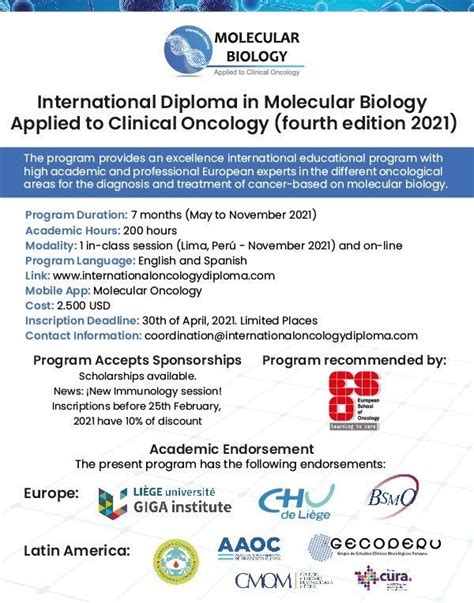 Diplomado Internacional En Biología Molecular Aplicado A La Oncología Clínica Cuarta Edición