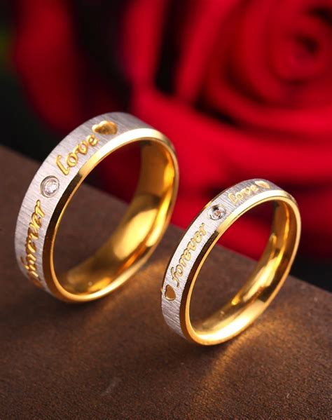 Anillos Para Parejas De Acero Inoxidable Dorado Con Plateado